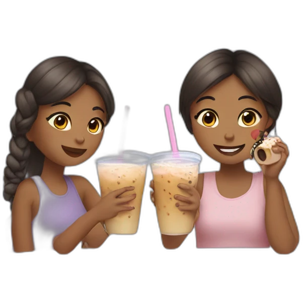 Two girls having boba tea emoji