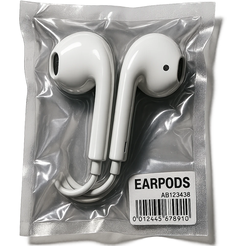 white EarPods headphones, extra glossy, dramatic lighting, no background emoji