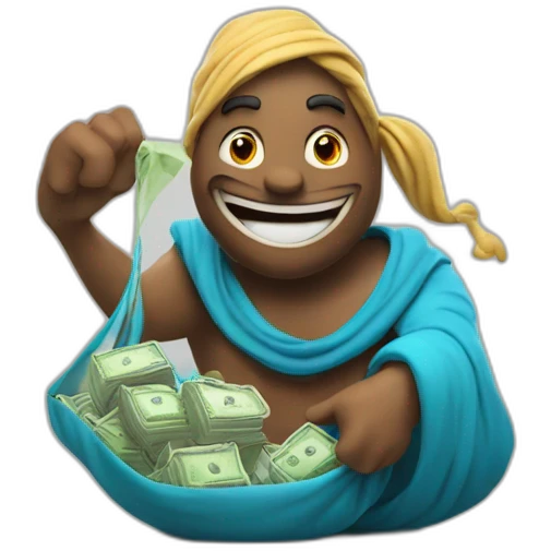 genie holding the big sack of money on the rocekt 4k emoji