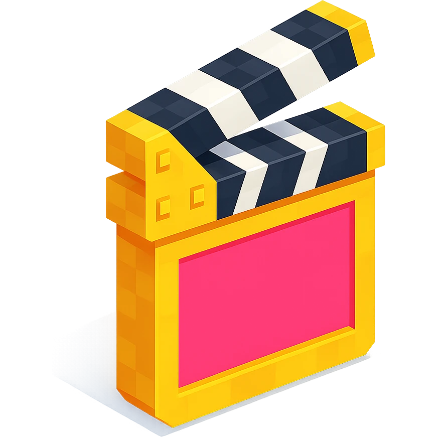 movie clapperboard with gold trim, isometric view emoji