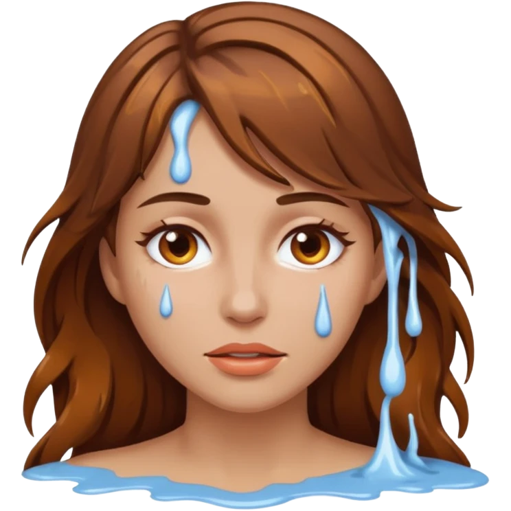 Brown Hair Woman , white paint , drip, face, hot emoji