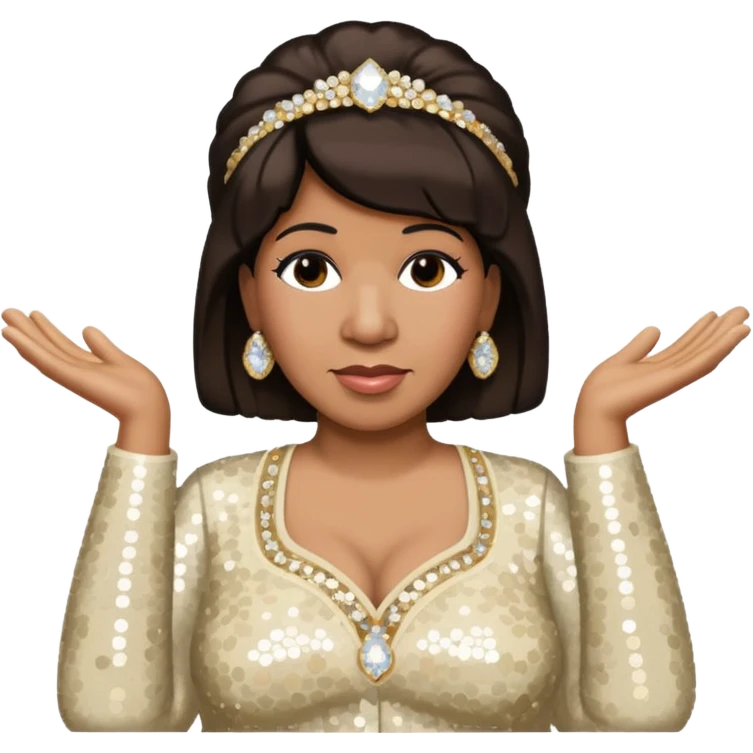 Aretha Franklin with dark brown hair, ivory sequin outfit emoji