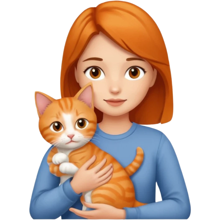Brunette girl holding cute orange kitty emoji