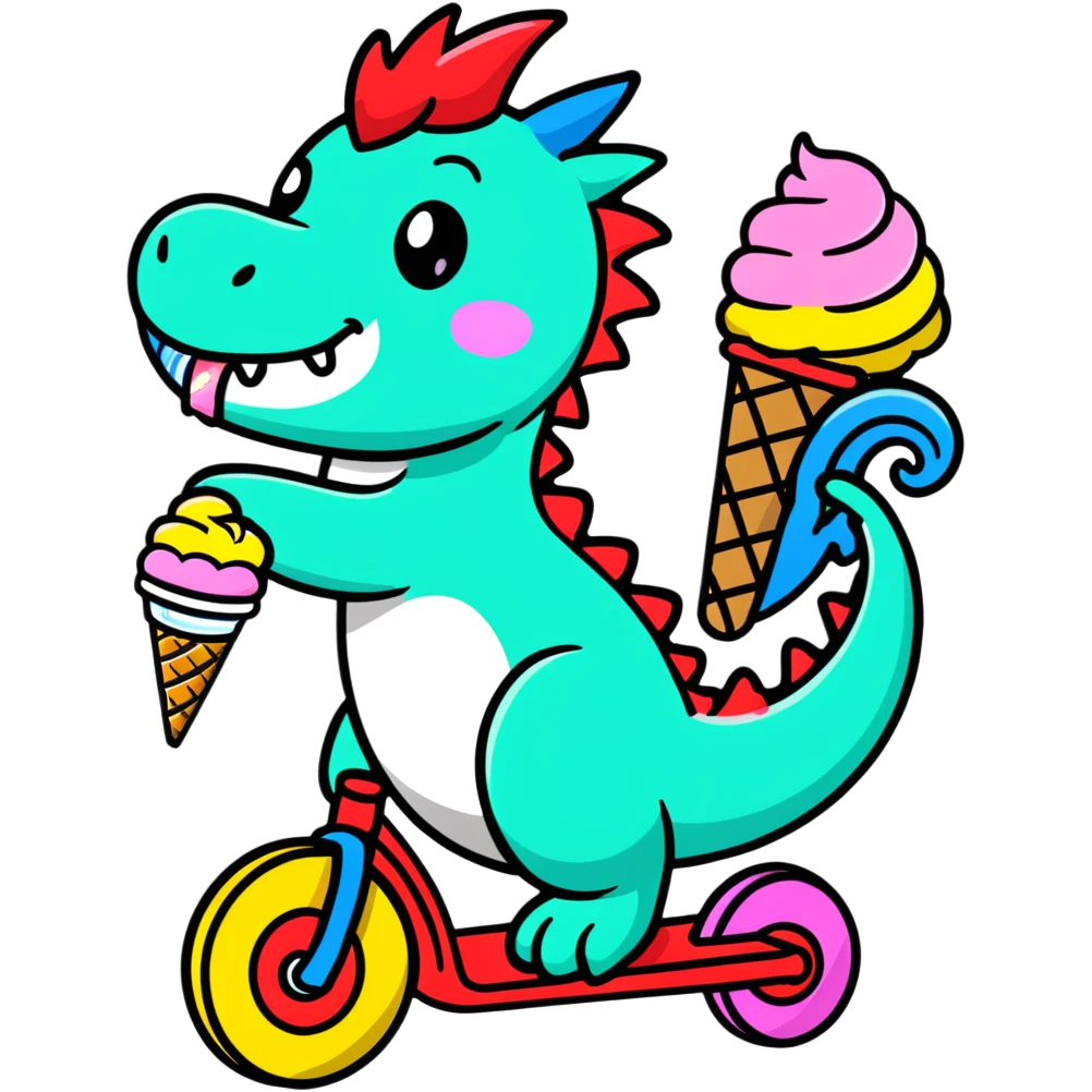 rainbow dragon eating ice cream while riding a unicycle emoji