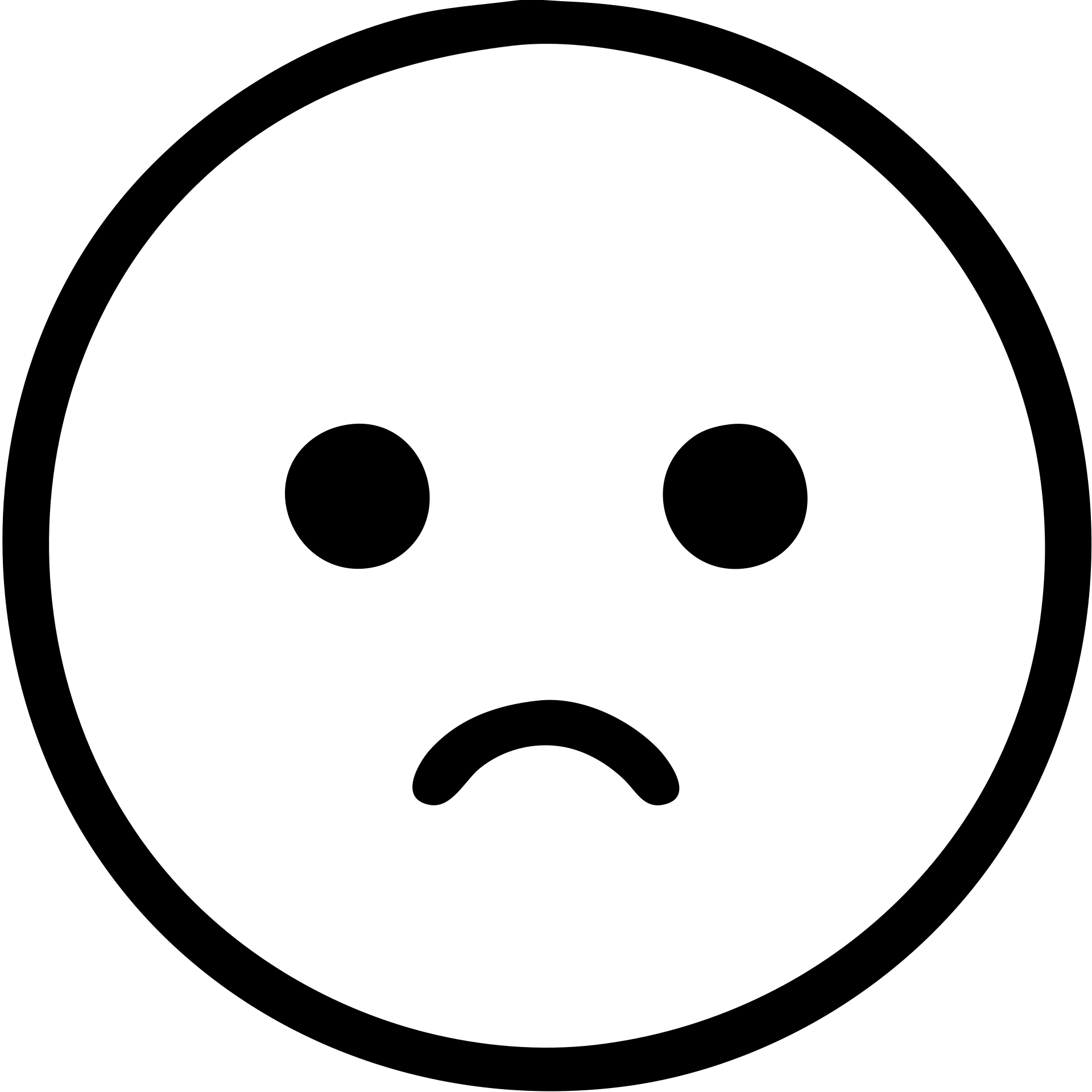 outlined black icon of a face with a tiny frown capturing a micro facial expression emoji