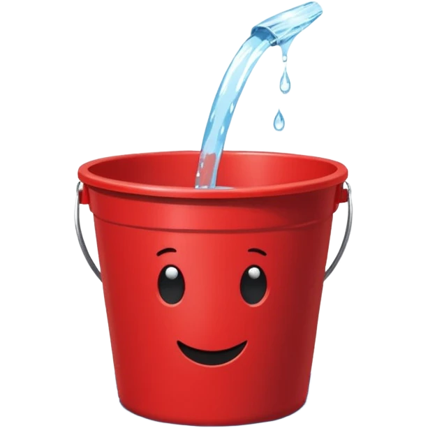 red bucket with holes in the side sitting on puddle of water emoji