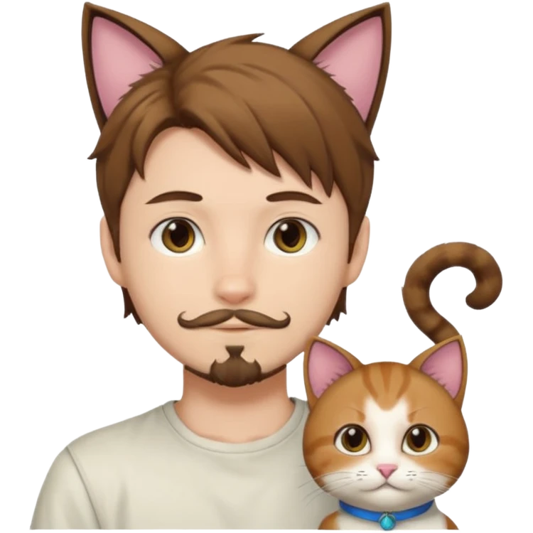 white boy with cat tail with goatee hair and cat ears with brown hair and anime features emoji