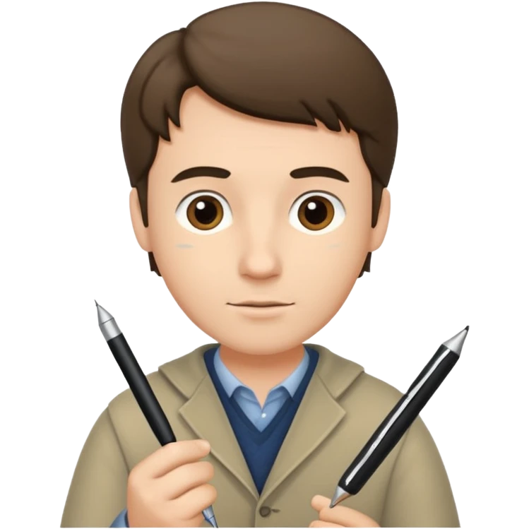 caucasian man writing in the script, holding a pen emoji