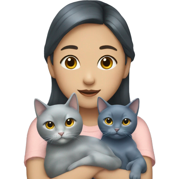 Japanese girl holding Two Russian Blue cats emoji