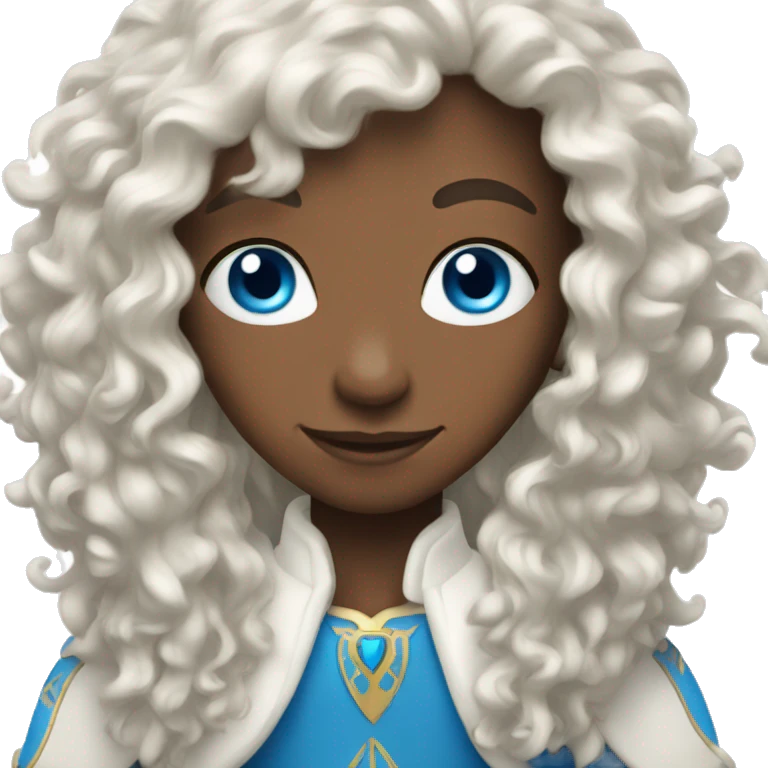 White Elf with long brown curly hair and blue eyes emoji