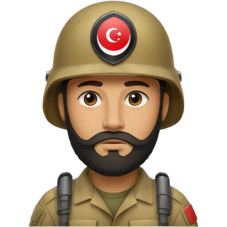 very tired, swarthy, Iraqi soldier in a helmet, helmet without insignia, with a beard emoji