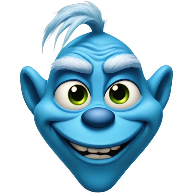 Blue Grinch smirking with eyes looking to the side  emoji