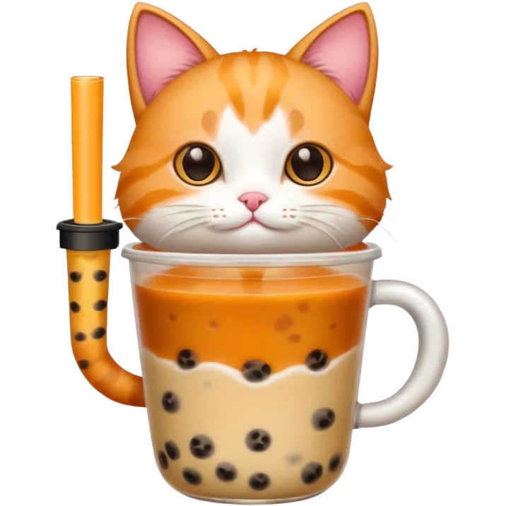 cat with bubble tea holding emoji