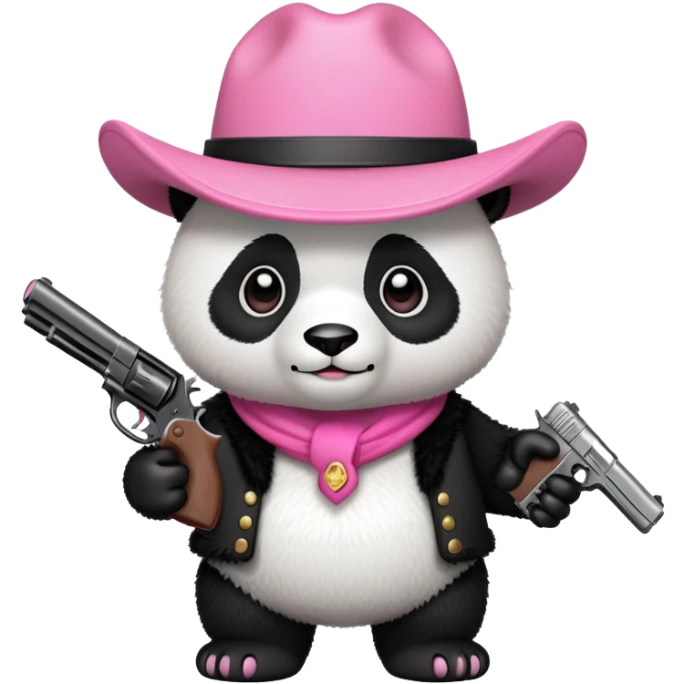 panda with pink cowboy hat and handgun emoji
