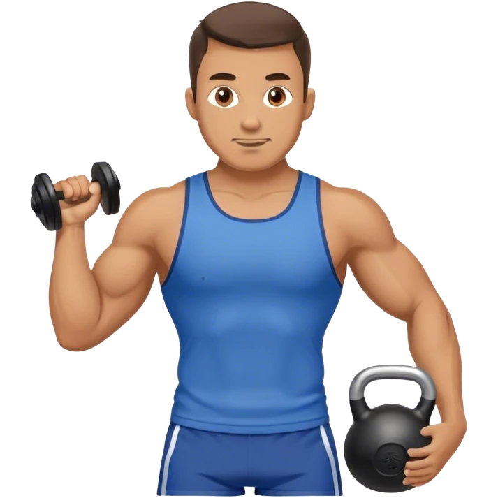 athletic man with blue shorts holding kettlebell emoji