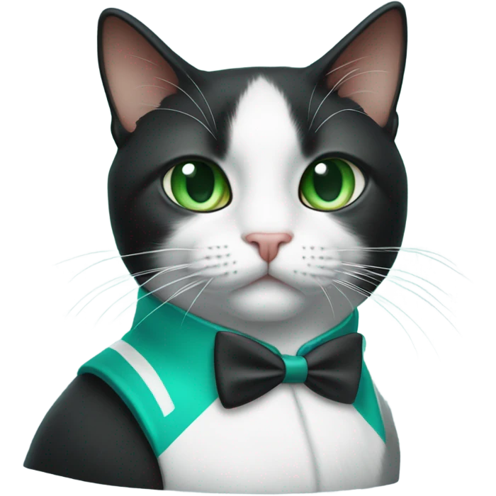 tuxedo cat with green eyes in miami dolphins shirt emoji