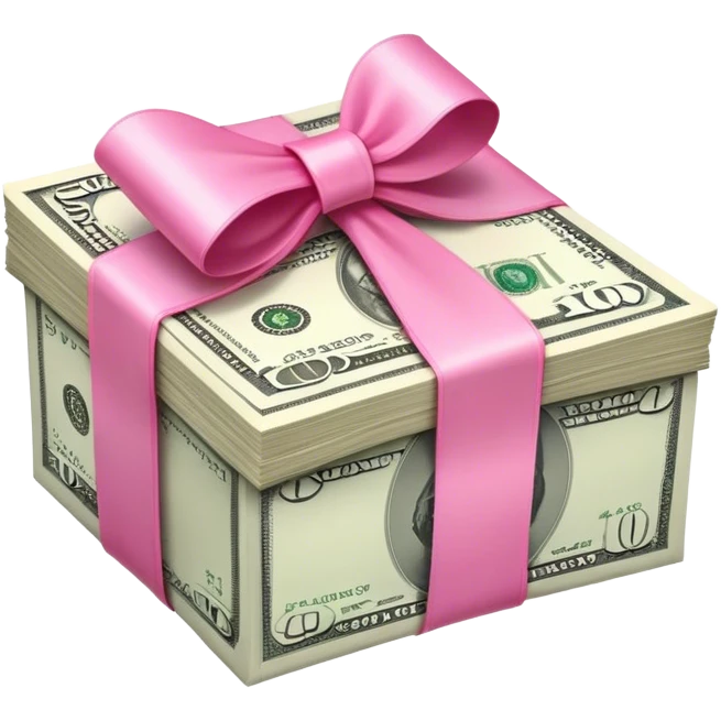 Stack of money wrapped in a pink ribbon  emoji