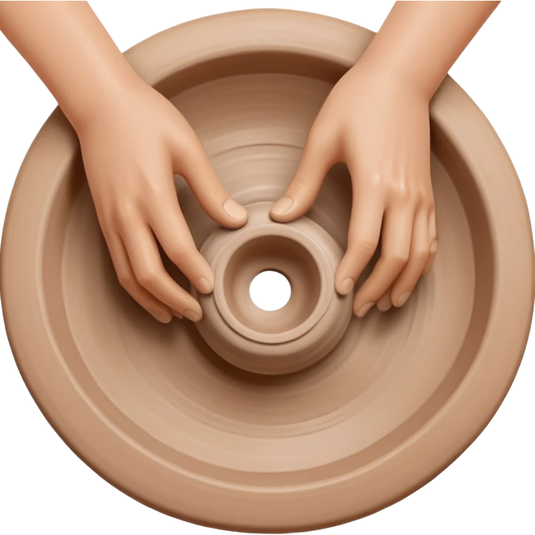 both hands shaping clay on a pottery wheel, top view emoji