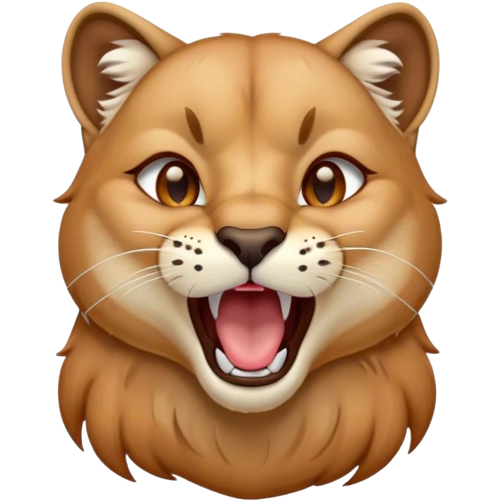 Cinematic Cute Yawning Cougar Portrait Emoji, Head tilted slightly with a dramatic, wide-open yawn, showcasing a soft, sleek tawny Fur with gently drooping ears, round amber eyes barely open in drowsy contentment, Simplified yet irresistibly adorable features, highly detailed, glowing with a soft, cozy glow, high shine, relaxed yet expressive, stylized with a touch of wild whimsy, bright and endearing, soft glowing outline, capturing the essence of a sleepy yet affectionate cougar, so drowsy it feels like it could stretch out of the screen and curl up for a nap! emoji