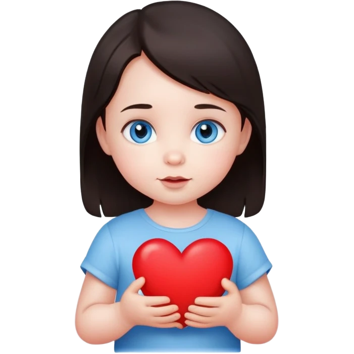 Dark hair blue eye baby holding a heart  emoji