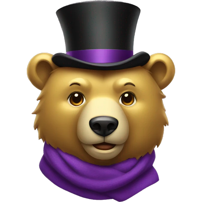 Gold bear head wearing a top hat and purple scarf  emoji