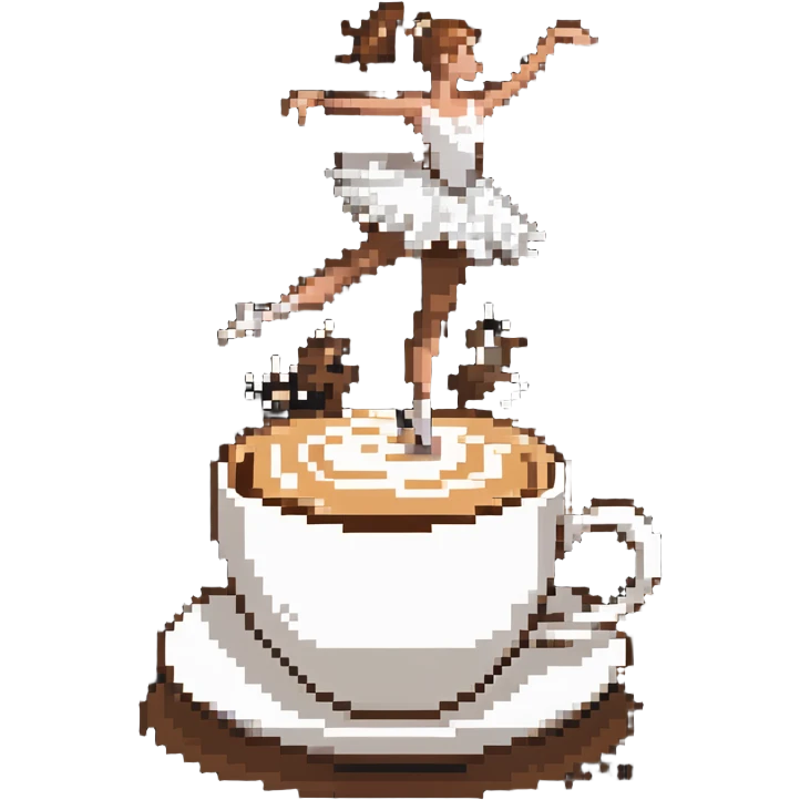 Ballerina dancing on top of frothy cappuccino, coffee cup emoji