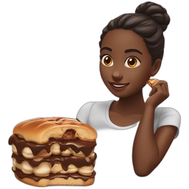 black girl and black hair in a bun eating kinder bueno emoji