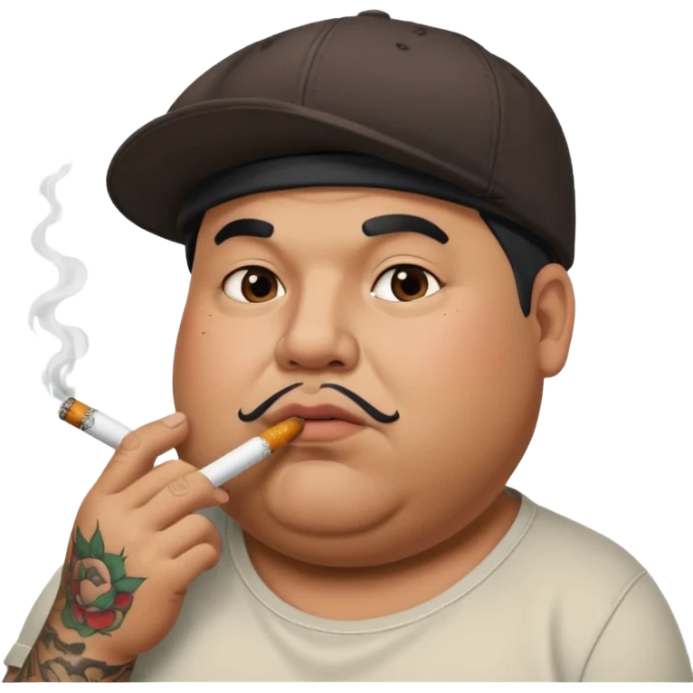 a fat dad with a cap and tattoos, with a cigarette in his mouth emoji