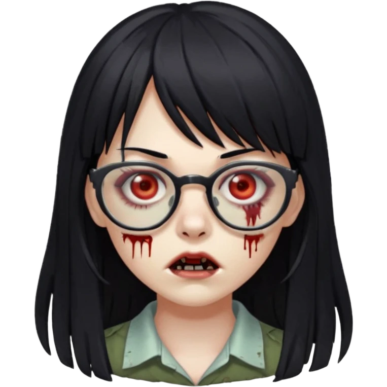 zombie girl who has long black hair, bangs and glasses with cuts under both of her eyes emoji