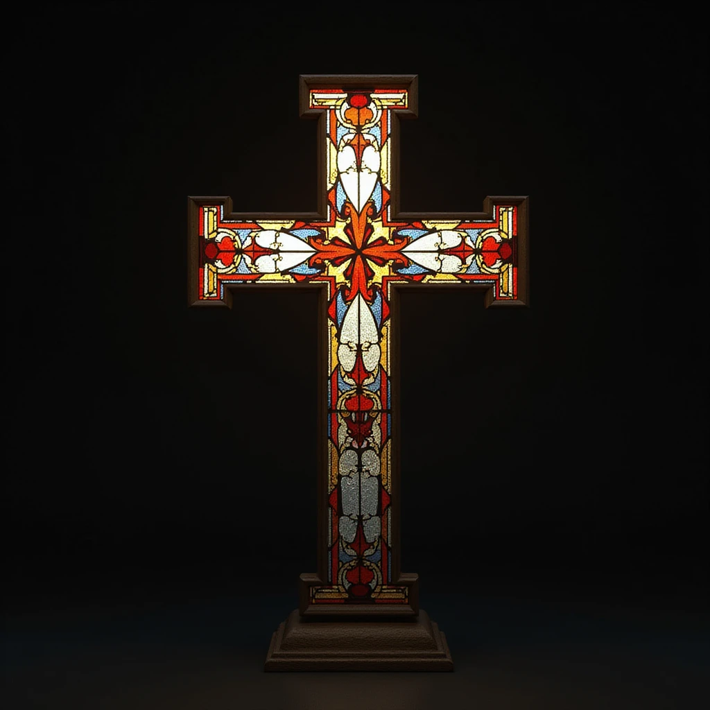 realistic gothic cross, with stained glass, photorealistic style emoji