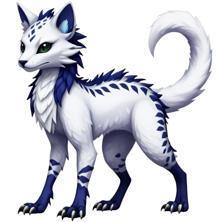 Kawaii dark edgy fantasy feline-vernid-sergal-fursona animal creature with a tufted tail full body with intricate markings  emoji