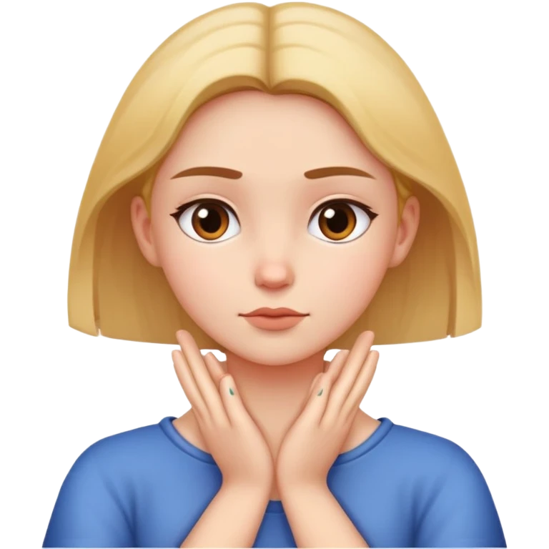 Girl with straight face with hands crossed to choke neck emoji