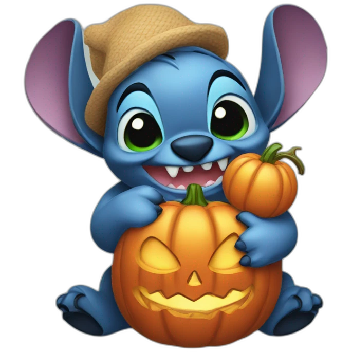 Stitch holding a chumpkin emoji