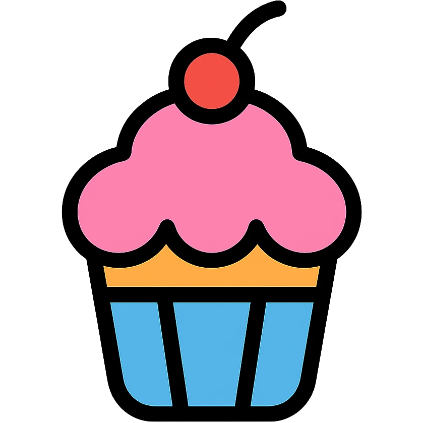 cupcake with pink icing, cherry on top emoji