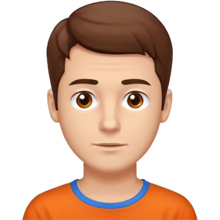 male, white skin, brown hair, brown eyes, orange shirt and blue collarbone emoji