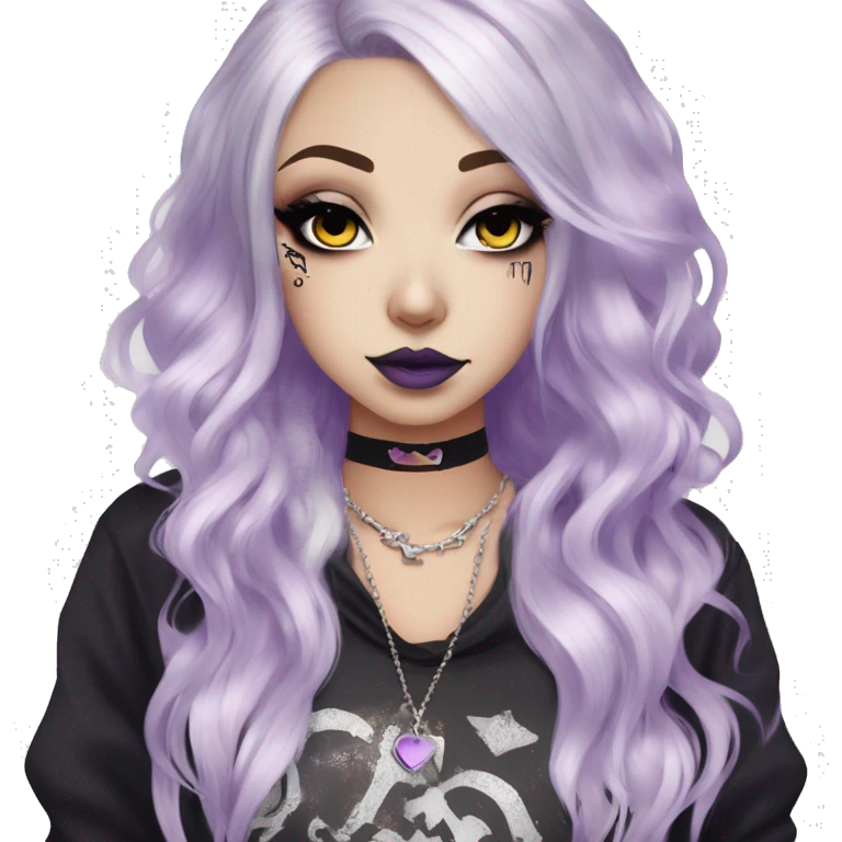 hime gyaru girl, long platinum blonde and purple hair, tattoos, dark makeup, goth grunge clothes emoji
