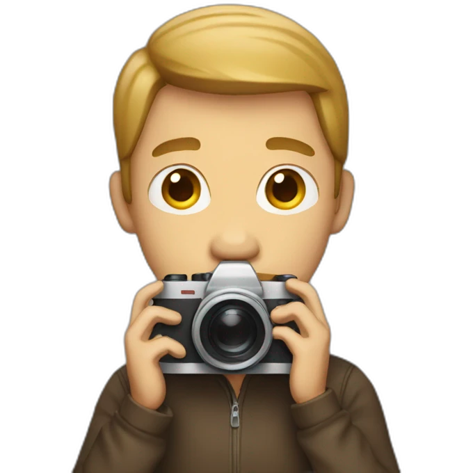 man holding camera hiding face emoji