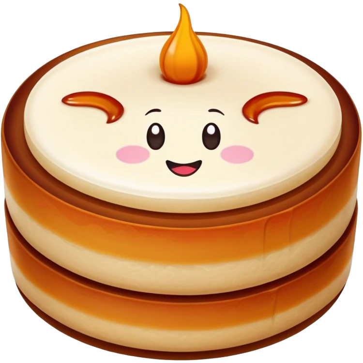 Nian Gao sticky rice cake with brown caramelized color, simplified emoji style with bold outlines and bright colors, cartoon style New Year sweet emoji
