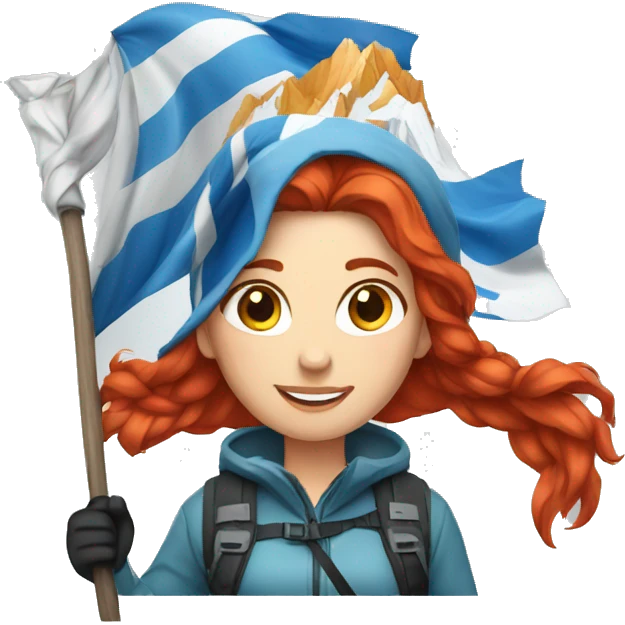 a red hair female on everest with greek flag emoji