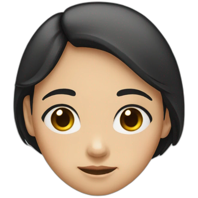 A girl with black hair and light skin puts her finger on her head emoji