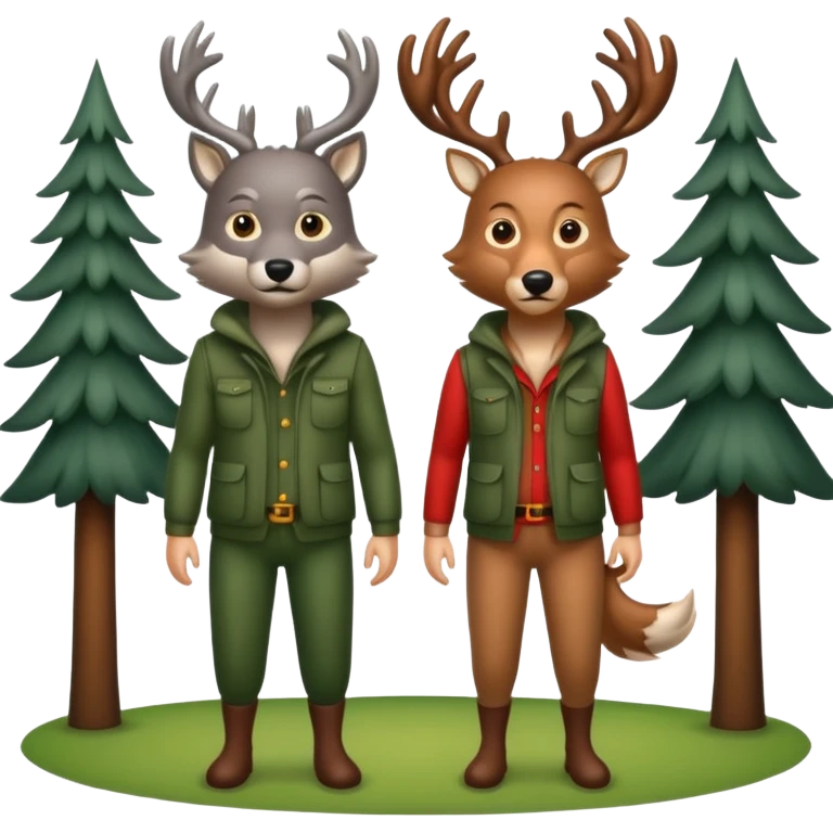 forest couple dressed as wolf and deer back to back emoji