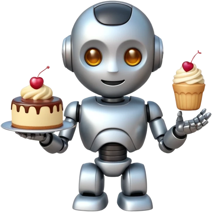 The cute robot is holding dessert in its hands, 3d emoji emoji