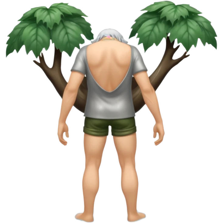 full body silver-haired forest man from behind with wet hair clinging to shoulders emoji