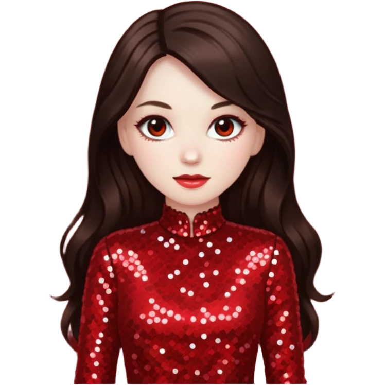 Bride of Dracula with long dark brown hair, red sequin outfit emoji
