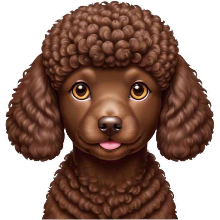 Cinematic Noble Chocolate Poodle Portrait Emoji, Poised and regal, with a refined, elegant build and a meticulously groomed, curly chocolate Fur, deep-set soulful brown eyes, Simplified yet sharp and sophisticated features, highly detailed, glowing with a soft, dignified glow, high shine, intelligent and graceful, stylized with an air of sophistication, focused and attentive, soft glowing outline, capturing the essence of a watchful and confident companion, so majestic it feels as though it could prance out of the screen with effortless authority! emoji
