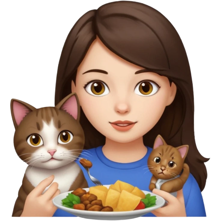 Girl with brunette hair eating a cat emoji