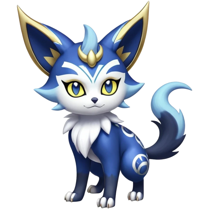 Shiny mExotic Badass Colorfulj Ethereal Royal Mysterious Gothic Meowstic-Zorua-Noibat-Pokémon-Fakémon-hybrid-creature (full body) with pattern-markings with golden eyes emoji