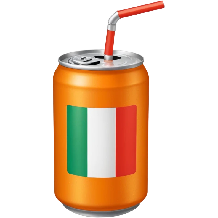 A drink can, orange, with the italian flag. With a straw coming out of it striped white and red  emoji