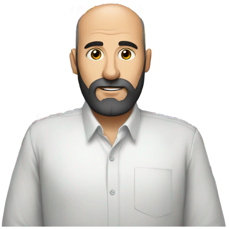 Balding man with black beard, cross on shirt, holding lots of pens  emoji