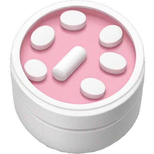 Pale pink pill bottle top with white pills inside emoji